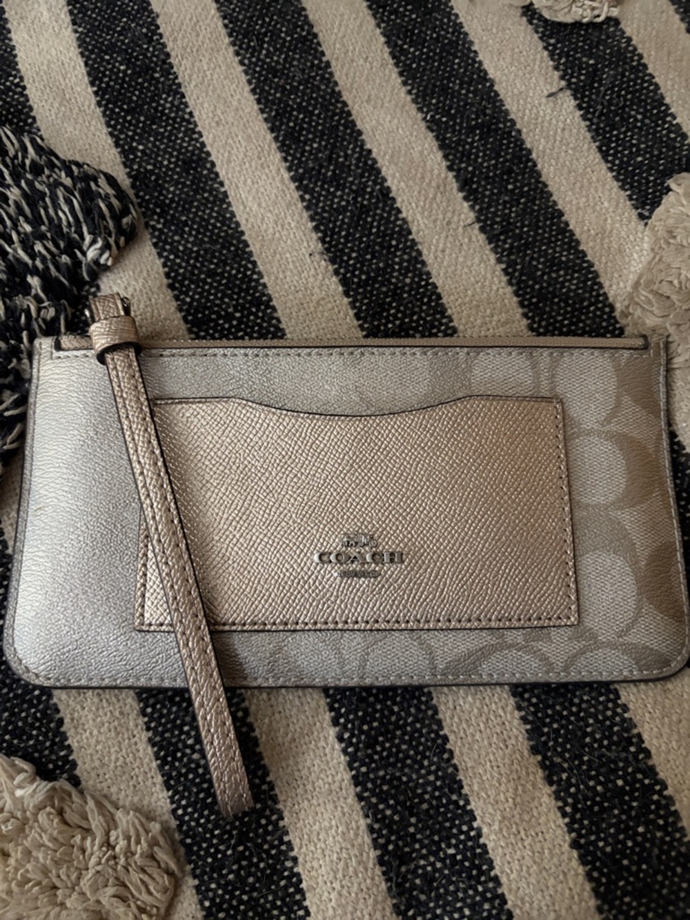Coach Metallic Taupe Signature Wristlet with Card Pocket